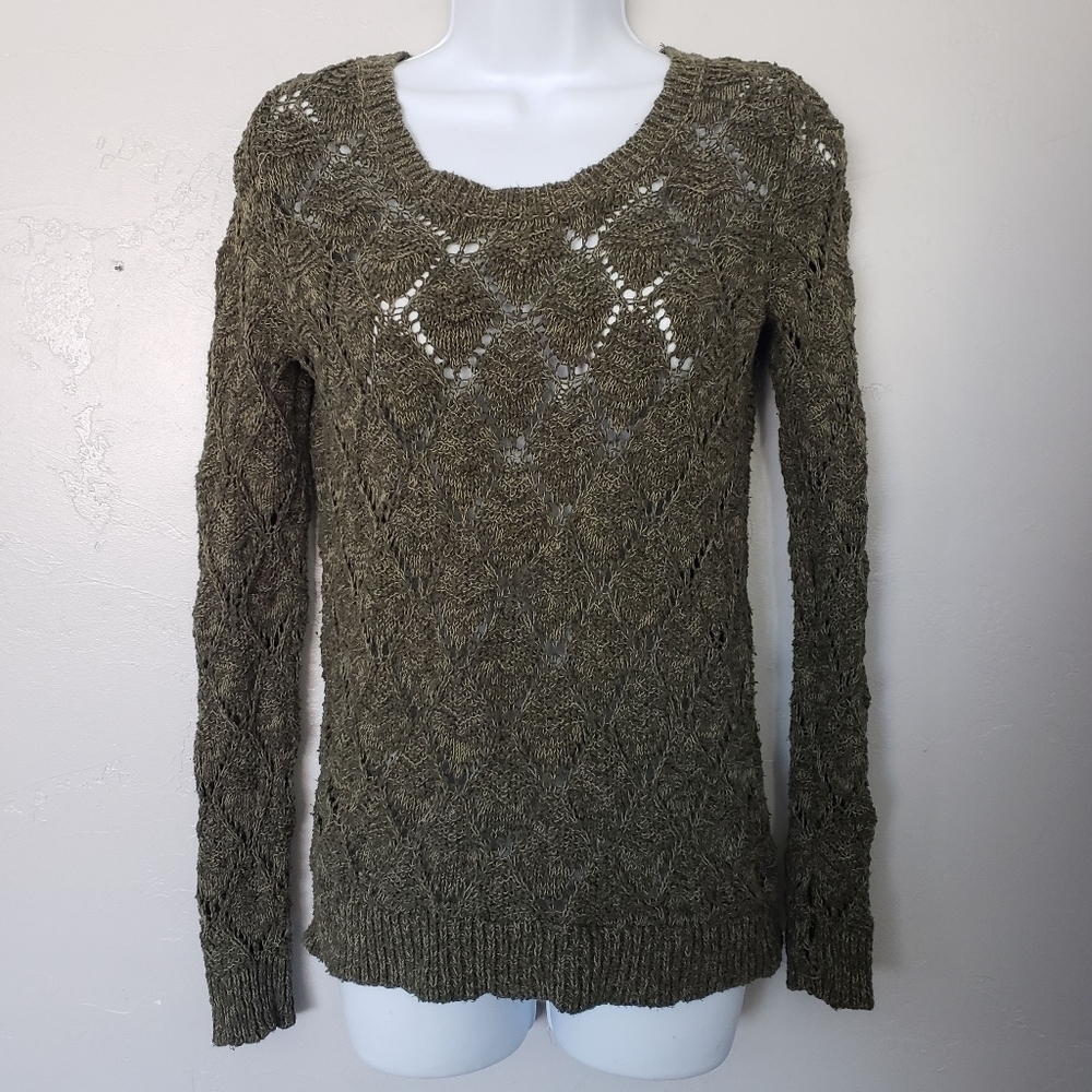 Mossimo XS Olive Green Open Knit Long Sleeve Sweater Top Shirt Blouse